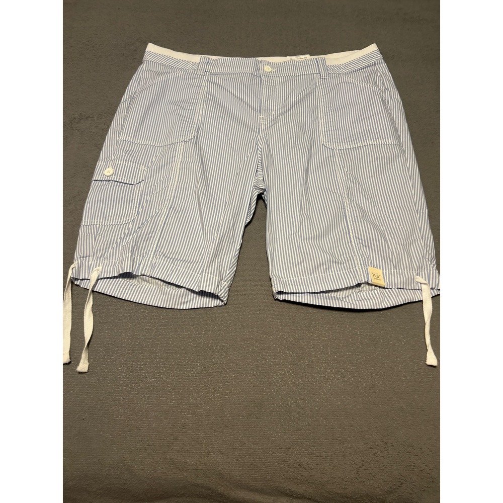 St Johns Bay Blue White Striped Bermuda Shorts 18W Mid Rise Seersucker Cargo